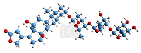 Téléchargez les photos : Image 3D de la formule squelettique Digoxine - structure chimique moléculaire du glycoside cardiaque Digitalis isolé sur fond blanc - en image libre de droit