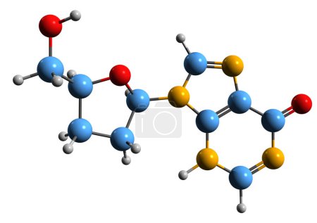 Téléchargez les photos : Image 3D de la formule squelettique de la didanosine - structure chimique moléculaire des médicaments contre le VIH et le sida isolés sur fond blanc - en image libre de droit