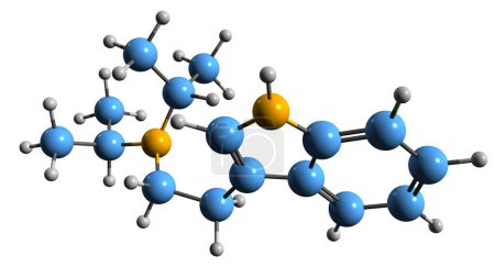 Téléchargez les photos : Image 3D de la formule squelettique de la diisopropyltryptamine - structure chimique moléculaire du médicament hallucinogène psychédélique isolé sur fond blanc - en image libre de droit