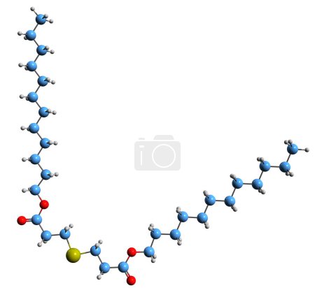 Téléchargez les photos : Image 3D de la formule squelettique Dilauryl thiodipropionate - structure chimique moléculaire de l'antioxydant 389 isolé sur fond blanc - en image libre de droit