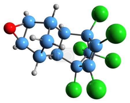 Foto de Imagen 3D de la fórmula esquelética de Dieldrin - estructura química molecular del organocloruro HEOD aislado sobre fondo blanco - Imagen libre de derechos