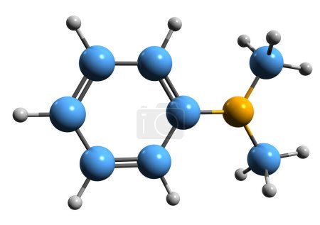 Téléchargez les photos : Image 3D de la formule squelettique Dimethylaniline - structure chimique moléculaire du dérivé aniline DMA isolé sur fond blanc - en image libre de droit