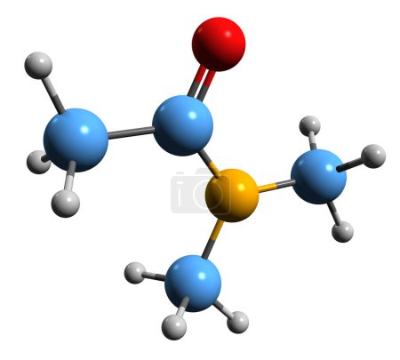 Téléchargez les photos : Image 3D de la formule squelettique Dimethylacetamide - structure chimique moléculaire du solvant polaire DMAc isolé sur fond blanc - en image libre de droit