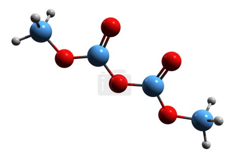 Foto de Imagen 3D de la fórmula esquelética del dicarbonato de dimetilo: estructura química molecular de DMDC aislada sobre fondo blanco - Imagen libre de derechos