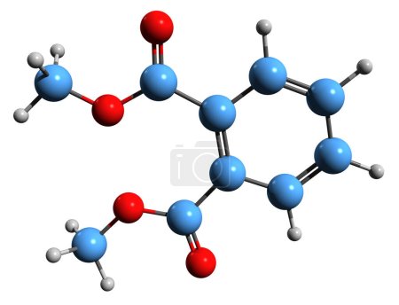 Foto de Imagen 3D de la fórmula esquelética del ftalato de dimetilo: estructura química molecular del repelente de insectos aislado sobre fondo blanco - Imagen libre de derechos