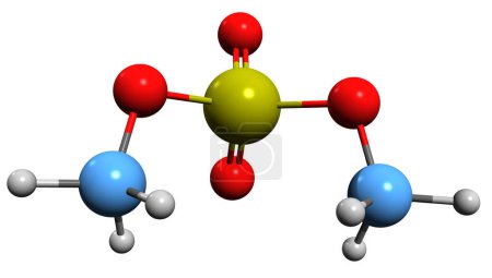 Foto de Imagen 3D de la fórmula esquelética de sulfato de dimetilo - estructura química molecular del éster dimetilo de ácido sulfúrico aislado sobre fondo blanco - Imagen libre de derechos