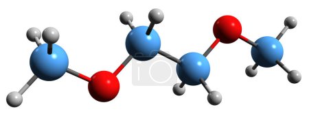 Foto de Imagen 3D de la fórmula esquelética de Dimetoxietano: estructura química molecular del éter dimetilo de etilenglicol aislado sobre fondo blanco - Imagen libre de derechos