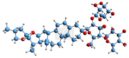 Foto de Imagen 3D de la fórmula esquelética de Dioscin - estructura química molecular del glucósido de espirostanilo aislado sobre fondo blanco - Imagen libre de derechos