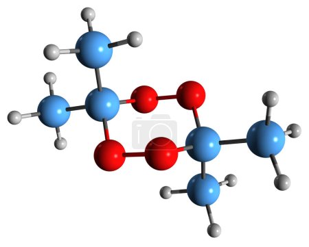 Foto de Imagen 3D de la fórmula esquelética de peróxido de acetona - estructura química molecular del diperóxido de diacetona aislado sobre fondo blanco - Imagen libre de derechos