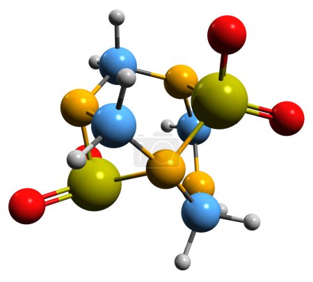 Foto de Imagen 3D de la fórmula esquelética de Tetrametilendisulfotetramina - estructura química molecular del rodenticida TETS aislado sobre fondo blanco - Imagen libre de derechos