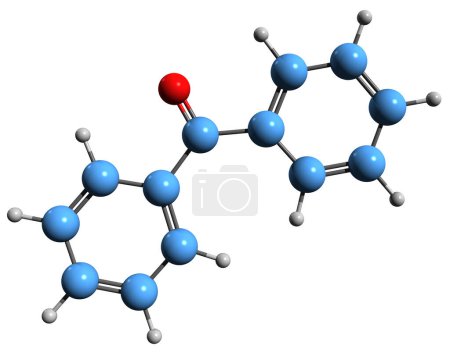 Foto de Imagen 3D de la fórmula esquelética de benzofenona - estructura química molecular de la cetona de difenilo aislada sobre fondo blanco - Imagen libre de derechos