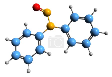 3D-Aufnahme der Skelettformel von Diphenylnitrosamin - molekulare chemische Struktur von N-Nitrosodiphenylamin isoliert auf weißem Hintergrund