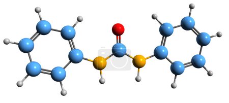 Téléchargez les photos : Image 3D de la formule squelettique de la diphénylurée - structure chimique moléculaire de la cytokinine isolée sur fond blanc - en image libre de droit