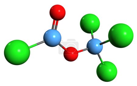 Foto de Imagen 3D de la fórmula esquelética del difosgeno: estructura química molecular del cloroformato de triclorometilo aislado sobre fondo blanco - Imagen libre de derechos