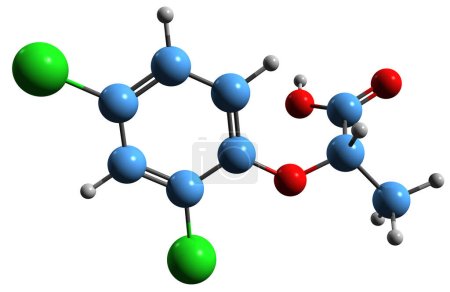 Foto de Imagen 3D de la fórmula esquelética de diclorprop - estructura química molecular del herbicida de clorofenoxi aislado sobre fondo blanco - Imagen libre de derechos