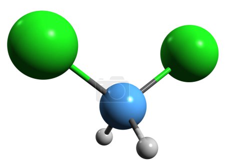 Foto de Imagen 3D de la fórmula esquelética de diclorometano - estructura química molecular del cloruro de metileno aislado sobre fondo blanco - Imagen libre de derechos