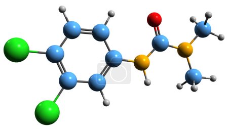 Photo for 3D image of dichlorophenyl dimethylurea skeletal formula - molecular chemical structure of DCMU isolated on white background - Royalty Free Image