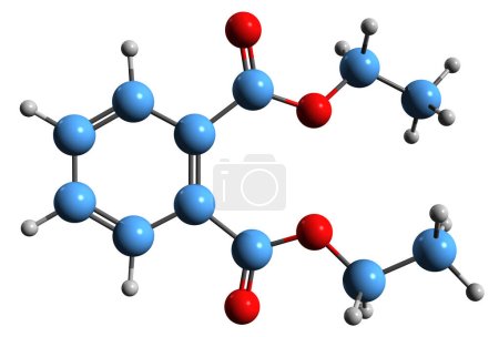 Téléchargez les photos : Image 3D de la formule squelettique du phtalate de diéthyle - structure chimique moléculaire de l'ester de phtalate DEP isolé sur fond blanc - en image libre de droit