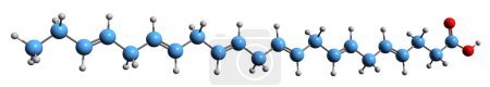 Foto de Imagen 3D de la fórmula esquelética del ácido docosahexaenoico - estructura química molecular del ácido cervónico graso omega-3 aislado sobre fondo blanco - Imagen libre de derechos
