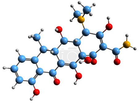 Téléchargez les photos : Image 3D de la formule squelettique de la doxycycline - structure chimique moléculaire d'un antibiotique tétracycline à large spectre isolé sur fond blanc - en image libre de droit