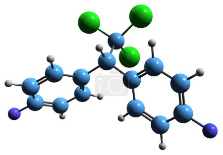 Foto de Imagen 3D de la fórmula esquelética de Difluordifeniltricloroetano - estructura química molecular del insecticida DFDT aislado sobre fondo blanco - Imagen libre de derechos
