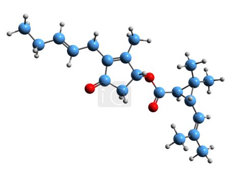 Téléchargez les photos : Image 3D de la formule squelettique Jasmolin I - structure chimique moléculaire de la pyréthrine monoterpénoïde monocyclique isolée sur fond blanc - en image libre de droit