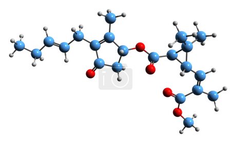 Téléchargez les photos : Image 3D de la formule squelettique Jasmolin II - structure chimique moléculaire d'un insecticide phytogénique isolé sur fond blanc - en image libre de droit