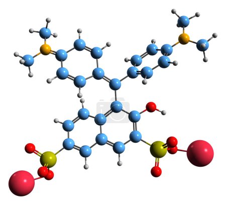 Téléchargez les photos : Image 3D de la formule squelettique Green S - structure chimique moléculaire du vert lissamine B isolé sur fond blanc - en image libre de droit