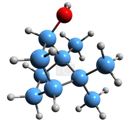 Foto de Imagen 3D de la fórmula esquelética de isoborneol - estructura química molecular del alcohol isobornílico aislado sobre fondo blanco - Imagen libre de derechos