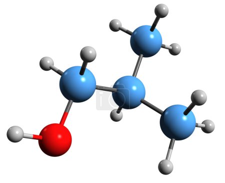 Foto de Imagen 3D de la fórmula esquelética de isobutanol - estructura química molecular de isopropilcarbinol aislado sobre fondo blanco - Imagen libre de derechos