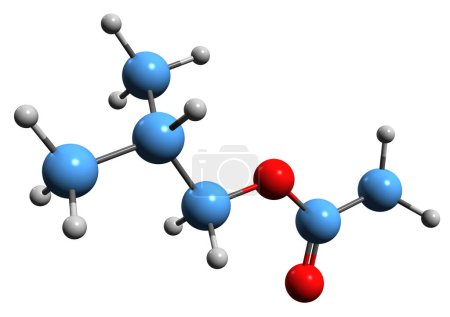 Téléchargez les photos : Image 3D de la formule squelettique de l'acétate d'isobutyle - structure chimique moléculaire de l'acétate de 2-méthylpropyle isolé sur fond blanc - en image libre de droit