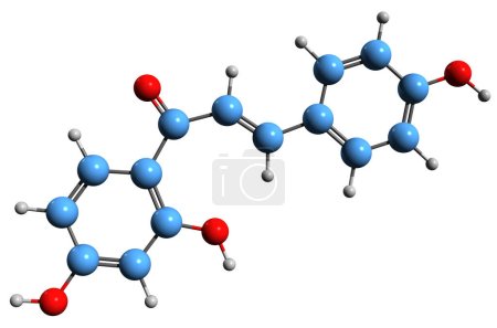 Téléchargez les photos : Image 3D de la formule squelettique de l'isoliquiritigénine - structure chimique moléculaire de la réglisse phytochimique isolée sur fond blanc - en image libre de droit