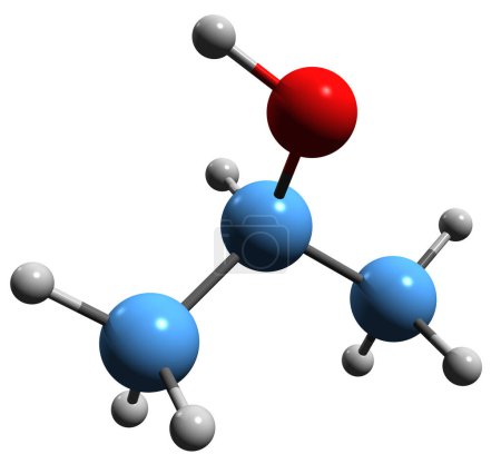 Foto de Imagen 3D de la fórmula esquelética de alcohol isopropílico: estructura química molecular del 2-propanol aislado sobre fondo blanco - Imagen libre de derechos