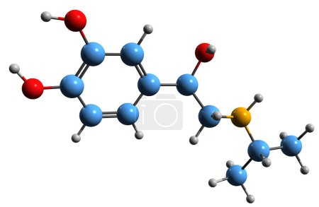 Foto de Imagen 3D de la fórmula esquelética isoprenalina: estructura química molecular de la medicación para la bradicardia aislada sobre fondo blanco - Imagen libre de derechos