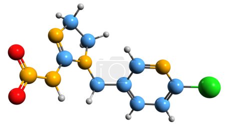 Téléchargez les photos : Image 3D de la formule squelettique de l'imidaclopride - structure chimique moléculaire d'un insecticide systémique isolé sur fond blanc - en image libre de droit