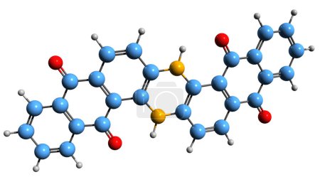 Téléchargez les photos : Image 3D de la formule squelettique Indanthrène bleu RS - structure chimique moléculaire du papier carbone bleu isolé sur fond blanc - en image libre de droit