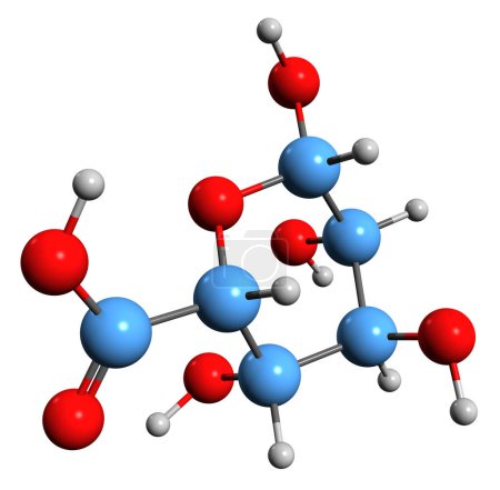 Foto de Imagen 3D de la fórmula esquelética del ácido durónico - estructura química molecular del metabolito IdoA aislado sobre fondo blanco - Imagen libre de derechos