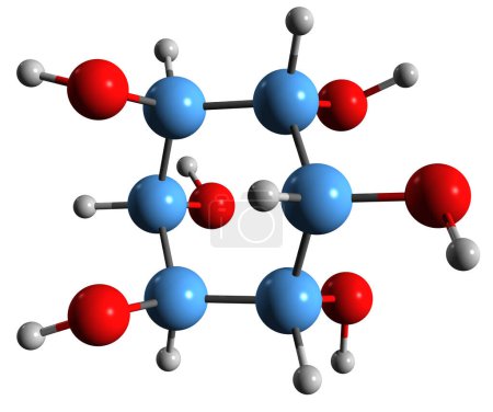   Imagen 3D de la fórmula esquelética de Inositol - estructura química molecular del azúcar carbocíclico Vitamina B8 aislada sobre fondo blanco