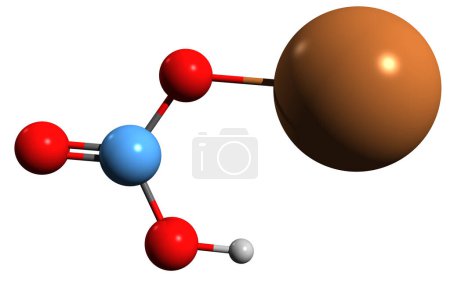 Foto de Imagen 3D de la fórmula esquelética de bicarbonato de potasio: estructura química molecular del hidrogenocarbonato de potasio aislado sobre fondo blanco - Imagen libre de derechos