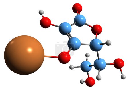 Foto de Imagen 3D de la fórmula esquelética de isoascorbato de potasio - estructura química molecular del suplemento alimenticio 317 aislado sobre fondo blanco - Imagen libre de derechos