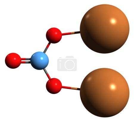Foto de Imagen 3D de la fórmula esquelética de carbonato de potasio - estructura química molecular de ceniza de perla aislada sobre fondo blanco - Imagen libre de derechos