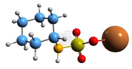 Téléchargez les photos : Image 3D de la formule squelettique du cyclamate de potassium - structure chimique moléculaire du cyclohexylsulfamate de potassium isolé sur fond blanc - en image libre de droit