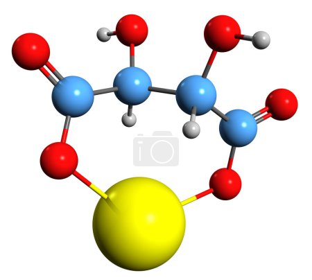 Foto de Imagen 3D de la fórmula esquelética del tartrato de calcio: estructura química molecular de la sal cálcica del ácido dihidroxibutanodioico aislada sobre fondo blanco - Imagen libre de derechos