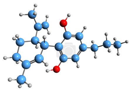 Foto de Imagen 3D de la fórmula esquelética de Cannabidivarin - estructura química molecular del cannabinoide no psicoactivo aislado sobre fondo blanco - Imagen libre de derechos