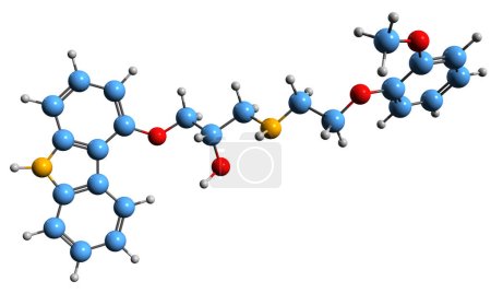 Téléchargez les photos : Image 3D de la formule squelettique de Carvedilol - structure chimique moléculaire du bêta-bloquant non sélectif isolé sur fond blanc - en image libre de droit
