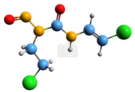 Foto de Imagen 3D de la fórmula esquelética de Carmustine: estructura química molecular de la medicación de quimioterapia aislada sobre fondo blanco - Imagen libre de derechos