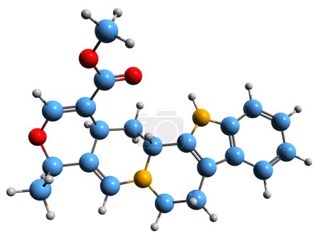 Foto de Imagen 3D de la fórmula esquelética de Cathenamine - estructura química molecular del alcaloide yohimban aislado sobre fondo blanco - Imagen libre de derechos