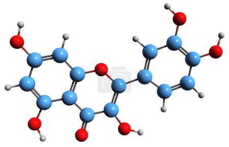 Foto de Imagen 3D de la fórmula esquelética de Quercetina - estructura química molecular del flavonol vegetal aislado sobre fondo blanco - Imagen libre de derechos