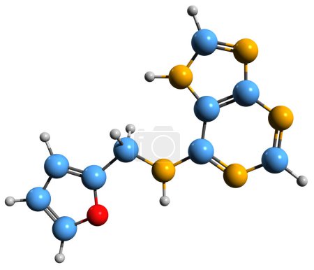 Téléchargez les photos : Image 3D de la formule squelettique de Kinetin - structure chimique moléculaire de l'hormone végétale cytokinine isolée sur fond blanc - en image libre de droit