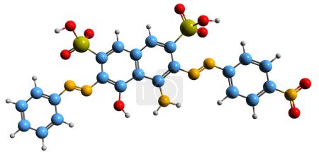 Foto de Imagen 3D de la fórmula esquelética Amido negro 10B - estructura química molecular de azul naftol negro aislado sobre fondo blanco - Imagen libre de derechos